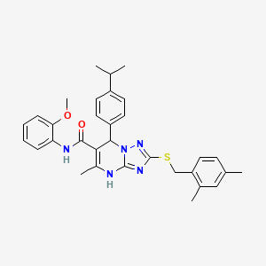 molecular formula C32H35N5O2S B11444476 2-[(2,4-dimethylbenzyl)sulfanyl]-N-(2-methoxyphenyl)-5-methyl-7-[4-(propan-2-yl)phenyl]-4,7-dihydro[1,2,4]triazolo[1,5-a]pyrimidine-6-carboxamide 