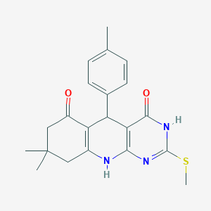 molecular formula C21H23N3O2S B11444481 8,8-dimethyl-5-(4-methylphenyl)-2-(methylsulfanyl)-5,8,9,10-tetrahydropyrimido[4,5-b]quinoline-4,6(3H,7H)-dione 