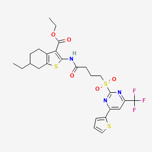 Ethyl 6-ethyl-2-[(4-{[4-(thiophen-2-yl)-6-(trifluoromethyl)pyrimidin-2-yl]sulfonyl}butanoyl)amino]-4,5,6,7-tetrahydro-1-benzothiophene-3-carboxylate