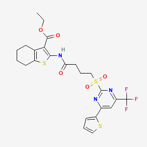 molecular formula C24H24F3N3O5S3 B11444552 Ethyl 2-[(4-{[4-(thiophen-2-yl)-6-(trifluoromethyl)pyrimidin-2-yl]sulfonyl}butanoyl)amino]-4,5,6,7-tetrahydro-1-benzothiophene-3-carboxylate 