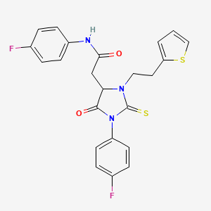 N-(4-fluorophenyl)-2-{1-(4-fluorophenyl)-5-oxo-3-[2-(thiophen-2-yl)ethyl]-2-thioxoimidazolidin-4-yl}acetamide