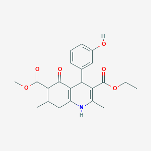 molecular formula C22H25NO6 B11444603 3-Ethyl 6-methyl 4-(3-hydroxyphenyl)-2,7-dimethyl-5-oxo-1,4,5,6,7,8-hexahydroquinoline-3,6-dicarboxylate 