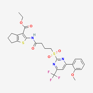 ethyl 2-[(4-{[4-(2-methoxyphenyl)-6-(trifluoromethyl)pyrimidin-2-yl]sulfonyl}butanoyl)amino]-5,6-dihydro-4H-cyclopenta[b]thiophene-3-carboxylate