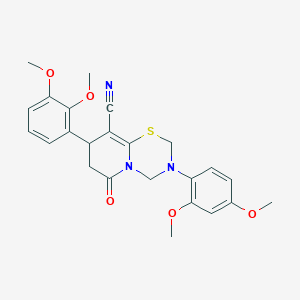 molecular formula C24H25N3O5S B11444671 8-(2,3-dimethoxyphenyl)-3-(2,4-dimethoxyphenyl)-6-oxo-3,4,7,8-tetrahydro-2H,6H-pyrido[2,1-b][1,3,5]thiadiazine-9-carbonitrile 