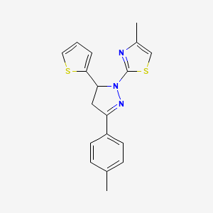 molecular formula C18H17N3S2 B11444700 4-methyl-2-[3-(4-methylphenyl)-5-(thiophen-2-yl)-4,5-dihydro-1H-pyrazol-1-yl]-1,3-thiazole 