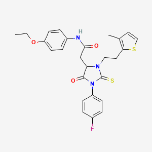 N-(4-ethoxyphenyl)-2-[1-(4-fluorophenyl)-3-[2-(3-methylthiophen-2-yl)ethyl]-5-oxo-2-sulfanylideneimidazolidin-4-yl]acetamide