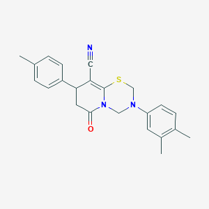 molecular formula C23H23N3OS B11444814 3-(3,4-dimethylphenyl)-8-(4-methylphenyl)-6-oxo-3,4,7,8-tetrahydro-2H,6H-pyrido[2,1-b][1,3,5]thiadiazine-9-carbonitrile 