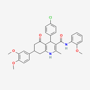 molecular formula C32H31ClN2O5 B11444833 4-(4-chlorophenyl)-7-(3,4-dimethoxyphenyl)-N-(2-methoxyphenyl)-2-methyl-5-oxo-1,4,5,6,7,8-hexahydroquinoline-3-carboxamide 