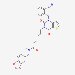 molecular formula C28H26N4O5S B11444839 N-(1,3-benzodioxol-5-ylmethyl)-6-[1-(2-cyanobenzyl)-2,4-dioxo-1,4-dihydrothieno[3,2-d]pyrimidin-3(2H)-yl]hexanamide 