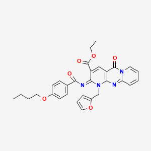 molecular formula C30H28N4O6 B11444914 ethyl 6-(4-butoxybenzoyl)imino-7-(furan-2-ylmethyl)-2-oxo-1,7,9-triazatricyclo[8.4.0.03,8]tetradeca-3(8),4,9,11,13-pentaene-5-carboxylate 