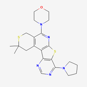 molecular formula C22H27N5OS2 B11444933 4-(4,4-dimethyl-13-pyrrolidin-1-yl-5,11-dithia-9,14,16-triazatetracyclo[8.7.0.02,7.012,17]heptadeca-1(10),2(7),8,12(17),13,15-hexaen-8-yl)morpholine 