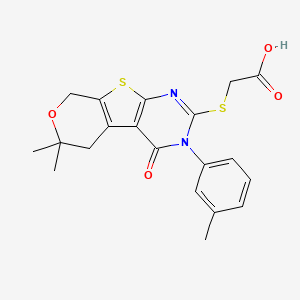 2-[[12,12-dimethyl-4-(3-methylphenyl)-3-oxo-11-oxa-8-thia-4,6-diazatricyclo[7.4.0.02,7]trideca-1(9),2(7),5-trien-5-yl]sulfanyl]acetic acid