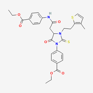 Ethyl 4-{4-(2-{[4-(ethoxycarbonyl)phenyl]amino}-2-oxoethyl)-3-[2-(3-methylthiophen-2-yl)ethyl]-5-oxo-2-thioxoimidazolidin-1-yl}benzoate