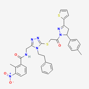 molecular formula C35H33N7O4S2 B11445109 2-Methyl-N-{[5-({2-[5-(4-methylphenyl)-3-(thiophen-2-YL)-4,5-dihydro-1H-pyrazol-1-YL]-2-oxoethyl}sulfanyl)-4-(2-phenylethyl)-4H-1,2,4-triazol-3-YL]methyl}-3-nitrobenzamide 