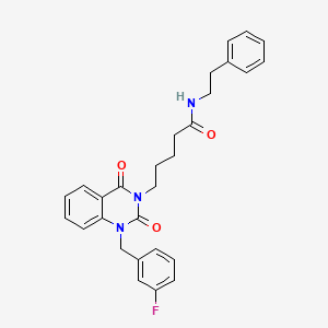 molecular formula C28H28FN3O3 B11445166 5-[1-(3-fluorobenzyl)-2,4-dioxo-1,4-dihydroquinazolin-3(2H)-yl]-N-(2-phenylethyl)pentanamide 