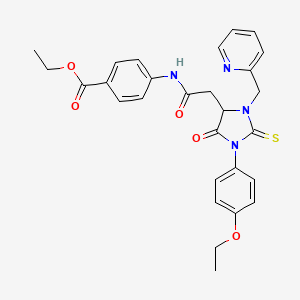 molecular formula C28H28N4O5S B11445179 Ethyl 4-({[1-(4-ethoxyphenyl)-5-oxo-3-(pyridin-2-ylmethyl)-2-thioxoimidazolidin-4-yl]acetyl}amino)benzoate 