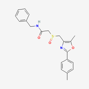 molecular formula C21H22N2O3S B11445217 N-Benzyl-2-{[5-methyl-2-(4-methylphenyl)-1,3-oxazol-4-YL]methanesulfinyl}acetamide 