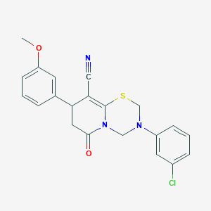 molecular formula C21H18ClN3O2S B11445228 3-(3-chlorophenyl)-8-(3-methoxyphenyl)-6-oxo-3,4,7,8-tetrahydro-2H,6H-pyrido[2,1-b][1,3,5]thiadiazine-9-carbonitrile 