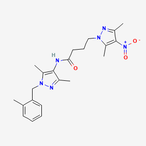 molecular formula C22H28N6O3 B11445235 N-[3,5-dimethyl-1-(2-methylbenzyl)-1H-pyrazol-4-yl]-4-(3,5-dimethyl-4-nitro-1H-pyrazol-1-yl)butanamide 