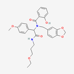 molecular formula C29H32N2O7 B11445240 N-(1,3-benzodioxol-5-ylmethyl)-N-{2-[(3-ethoxypropyl)amino]-1-(4-methoxyphenyl)-2-oxoethyl}-2-hydroxybenzamide 