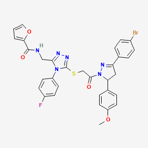 molecular formula C32H26BrFN6O4S B11445257 N-{[5-({2-[3-(4-Bromophenyl)-5-(4-methoxyphenyl)-4,5-dihydro-1H-pyrazol-1-YL]-2-oxoethyl}sulfanyl)-4-(4-fluorophenyl)-4H-1,2,4-triazol-3-YL]methyl}furan-2-carboxamide 