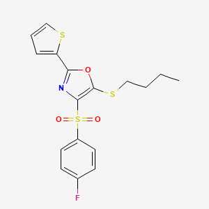 molecular formula C17H16FNO3S3 B11445296 5-(Butylsulfanyl)-4-[(4-fluorophenyl)sulfonyl]-2-(thiophen-2-yl)-1,3-oxazole 