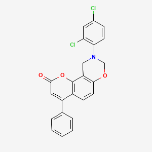 molecular formula C23H15Cl2NO3 B11445328 9-(2,4-dichlorophenyl)-4-phenyl-9,10-dihydro-2H,8H-chromeno[8,7-e][1,3]oxazin-2-one 