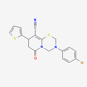 3-(4-bromophenyl)-6-oxo-8-(thiophen-2-yl)-3,4,7,8-tetrahydro-2H,6H-pyrido[2,1-b][1,3,5]thiadiazine-9-carbonitrile