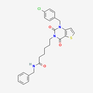 molecular formula C26H26ClN3O3S B11445360 N-benzyl-6-(1-(4-chlorobenzyl)-2,4-dioxo-1,2-dihydrothieno[3,2-d]pyrimidin-3(4H)-yl)hexanamide 