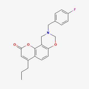 molecular formula C21H20FNO3 B11445362 9-(4-fluorobenzyl)-4-propyl-9,10-dihydro-2H,8H-chromeno[8,7-e][1,3]oxazin-2-one 