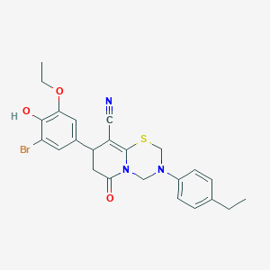 8-(3-bromo-5-ethoxy-4-hydroxyphenyl)-3-(4-ethylphenyl)-6-oxo-3,4,7,8-tetrahydro-2H,6H-pyrido[2,1-b][1,3,5]thiadiazine-9-carbonitrile