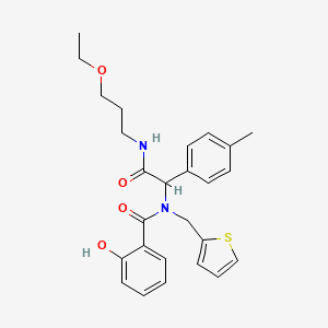 molecular formula C26H30N2O4S B11445411 N-{2-[(3-ethoxypropyl)amino]-1-(4-methylphenyl)-2-oxoethyl}-2-hydroxy-N-(thiophen-2-ylmethyl)benzamide 