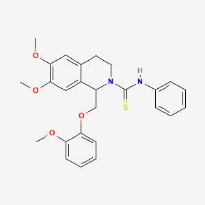 molecular formula C26H28N2O4S B11445430 6,7-dimethoxy-1-((2-methoxyphenoxy)methyl)-N-phenyl-3,4-dihydroisoquinoline-2(1H)-carbothioamide 