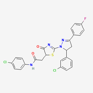 molecular formula C26H19Cl2FN4O2S B11445499 N-(4-chlorophenyl)-2-{2-[5-(3-chlorophenyl)-3-(4-fluorophenyl)-4,5-dihydro-1H-pyrazol-1-yl]-4-oxo-4,5-dihydro-1,3-thiazol-5-yl}acetamide 