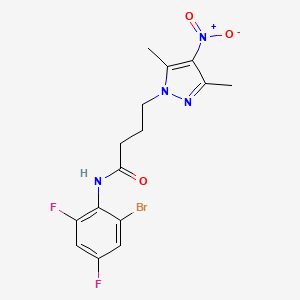 molecular formula C15H15BrF2N4O3 B11445511 N-(2-bromo-4,6-difluorophenyl)-4-(3,5-dimethyl-4-nitro-1H-pyrazol-1-yl)butanamide 