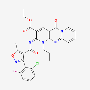 ethyl 6-[3-(2-chloro-6-fluorophenyl)-5-methyl-1,2-oxazole-4-carbonyl]imino-2-oxo-7-propyl-1,7,9-triazatricyclo[8.4.0.03,8]tetradeca-3(8),4,9,11,13-pentaene-5-carboxylate