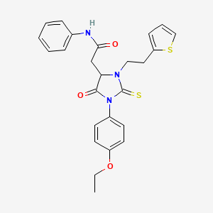 2-{1-(4-ethoxyphenyl)-5-oxo-3-[2-(thiophen-2-yl)ethyl]-2-thioxoimidazolidin-4-yl}-N-phenylacetamide