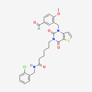 molecular formula C28H28ClN3O5S B11445709 N-(2-chlorobenzyl)-6-(1-(5-formyl-2-methoxybenzyl)-2,4-dioxo-1,2-dihydrothieno[3,2-d]pyrimidin-3(4H)-yl)hexanamide 