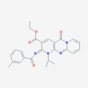 ethyl 6-(3-methylbenzoyl)imino-2-oxo-7-propan-2-yl-1,7,9-triazatricyclo[8.4.0.03,8]tetradeca-3(8),4,9,11,13-pentaene-5-carboxylate