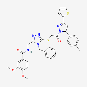 N-{[4-Benzyl-5-({2-[5-(4-methylphenyl)-3-(thiophen-2-YL)-4,5-dihydro-1H-pyrazol-1-YL]-2-oxoethyl}sulfanyl)-4H-1,2,4-triazol-3-YL]methyl}-3,4-dimethoxybenzamide