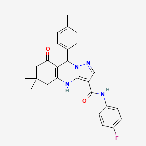 N-(4-fluorophenyl)-6,6-dimethyl-9-(4-methylphenyl)-8-oxo-4,5,6,7,8,9-hexahydropyrazolo[5,1-b]quinazoline-3-carboxamide