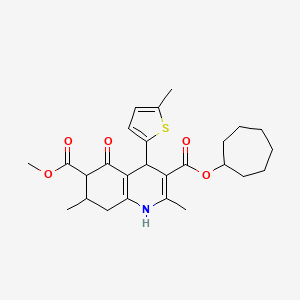 molecular formula C26H33NO5S B11445765 3-Cycloheptyl 6-methyl 2,7-dimethyl-4-(5-methylthiophen-2-yl)-5-oxo-1,4,5,6,7,8-hexahydroquinoline-3,6-dicarboxylate 