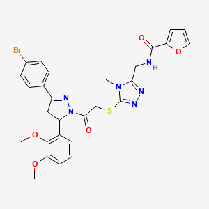 molecular formula C28H27BrN6O5S B11445768 N-{[5-({2-[3-(4-Bromophenyl)-5-(2,3-dimethoxyphenyl)-4,5-dihydro-1H-pyrazol-1-YL]-2-oxoethyl}sulfanyl)-4-methyl-4H-1,2,4-triazol-3-YL]methyl}furan-2-carboxamide 