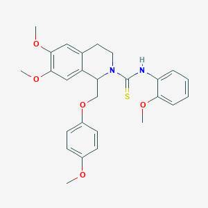 molecular formula C27H30N2O5S B11445834 6,7-dimethoxy-1-((4-methoxyphenoxy)methyl)-N-(2-methoxyphenyl)-3,4-dihydroisoquinoline-2(1H)-carbothioamide 