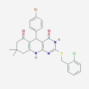 5-(4-bromophenyl)-2-[(2-chlorobenzyl)sulfanyl]-8,8-dimethyl-5,8,9,10-tetrahydropyrimido[4,5-b]quinoline-4,6(3H,7H)-dione