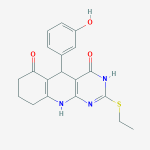 molecular formula C19H19N3O3S B11445885 2-(ethylsulfanyl)-5-(3-hydroxyphenyl)-5,8,9,10-tetrahydropyrimido[4,5-b]quinoline-4,6(3H,7H)-dione 