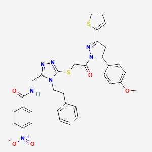 N-((5-((2-(5-(4-methoxyphenyl)-3-(thiophen-2-yl)-4,5-dihydro-1H-pyrazol-1-yl)-2-oxoethyl)thio)-4-phenethyl-4H-1,2,4-triazol-3-yl)methyl)-4-nitrobenzamide