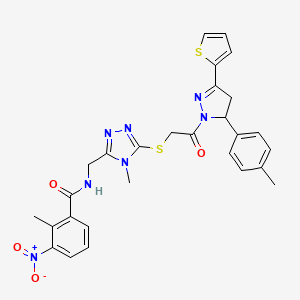 2-Methyl-N-{[4-methyl-5-({2-[5-(4-methylphenyl)-3-(thiophen-2-YL)-4,5-dihydro-1H-pyrazol-1-YL]-2-oxoethyl}sulfanyl)-4H-1,2,4-triazol-3-YL]methyl}-3-nitrobenzamide