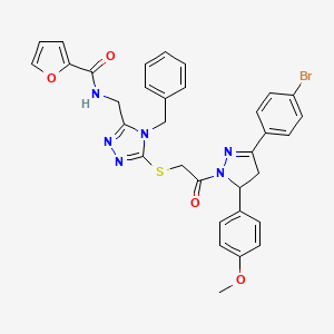 molecular formula C33H29BrN6O4S B11445969 N-{[4-Benzyl-5-({2-[3-(4-bromophenyl)-5-(4-methoxyphenyl)-4,5-dihydro-1H-pyrazol-1-YL]-2-oxoethyl}sulfanyl)-4H-1,2,4-triazol-3-YL]methyl}furan-2-carboxamide 