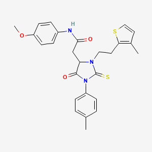 N-(4-methoxyphenyl)-2-[1-(4-methylphenyl)-3-[2-(3-methylthiophen-2-yl)ethyl]-5-oxo-2-sulfanylideneimidazolidin-4-yl]acetamide